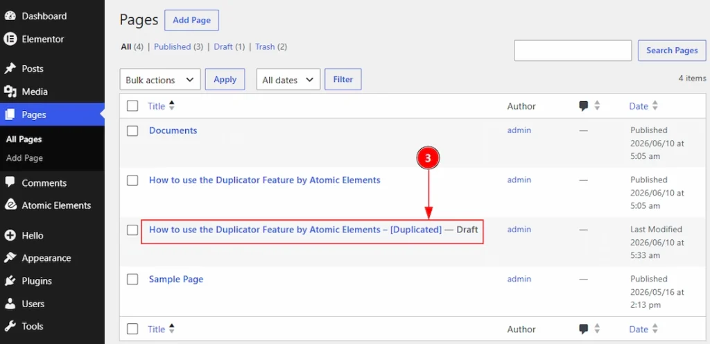 After Enabling the Duplicator Feature - Visual of the Pages Tab 02