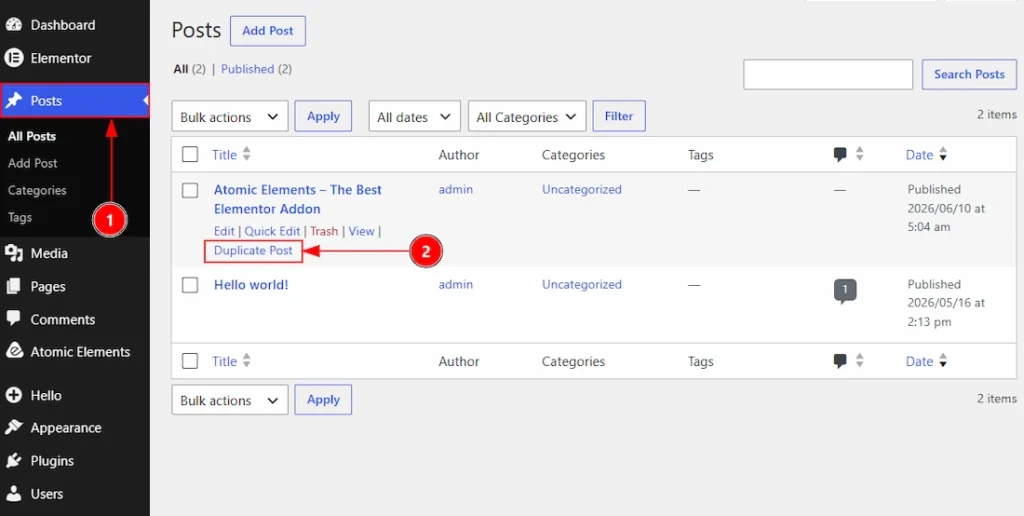 After Enabling the Duplicator Feature - Visual of the Posts Tab 01 