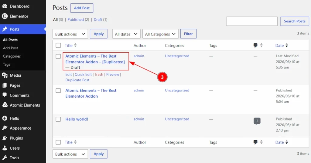 After Enabling the Duplicator Feature - Visual of the Posts Tab 02