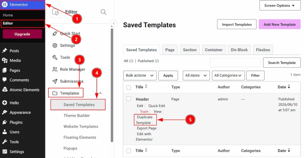 After Enabling the Duplicator Feature - Visual of the Templates Tab 01
