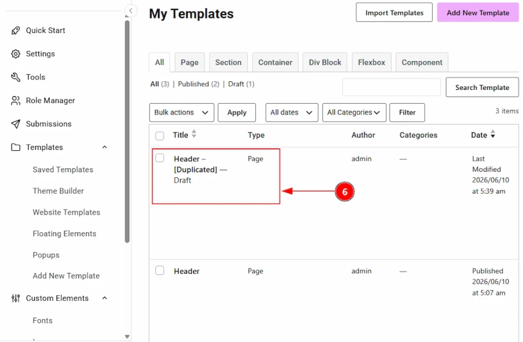 After Enabling the Duplicator Feature - Visual of the Templates Tab 02