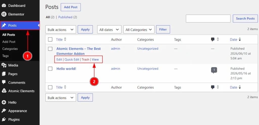 Before Enabling the Duplicator Feature - Visual of the Posts Tab