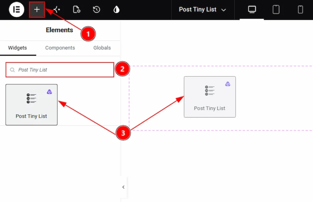 Inserting the Post Tiny List widget