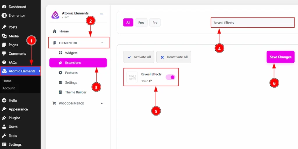 How To Use The Reveal Effects Extension By Atomic Elements - Enable the Reveal Effects Extension