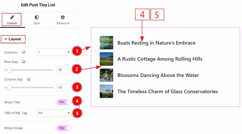 Content Tab Settings - Layout Section 01
