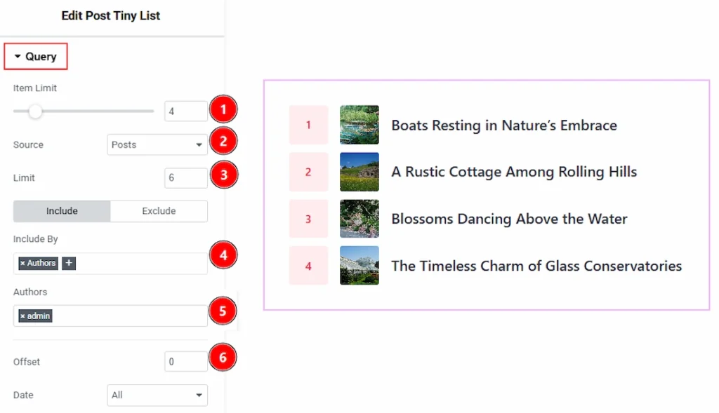 Content Tab Settings - Query Section 01